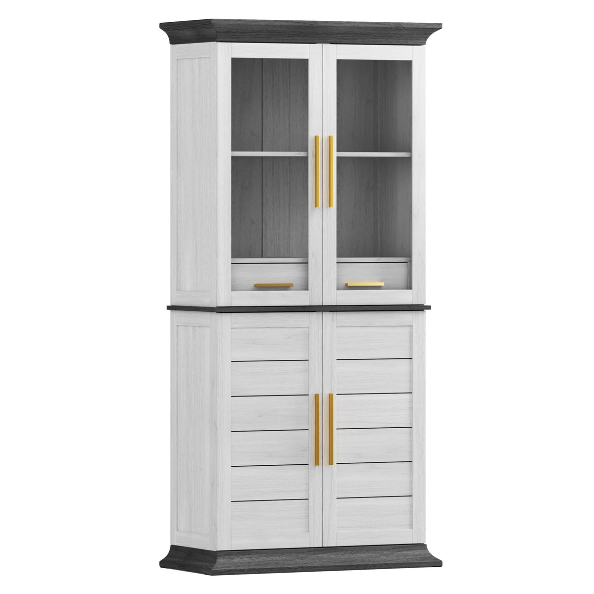 BELLEZE 72" High Storage Cabinet with Adjustable Shelves and Drawers, Freestanding Cabinet with Ample Storage Space for Kitchen, Dining & Living Room - White