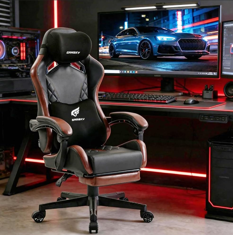 Ergonomic Gaming Chair with Footrest & Memory Foam Support