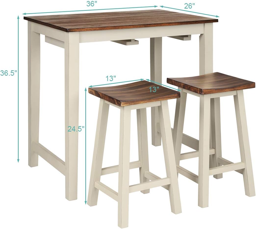 3-Piece Counter Height Pub Table Set with 2 Bar Stools