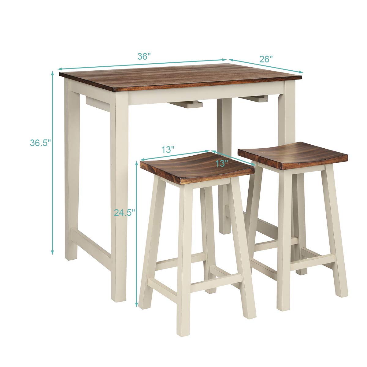 3-Piece Counter Height Pub Table Set with 2 Bar Stools