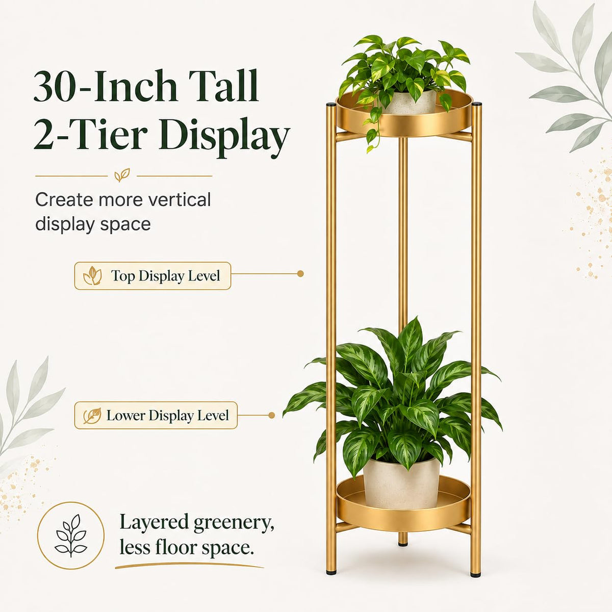 Plant Stand Indoor, 30 Inch Tall 2-Tier Metal Plant Holder