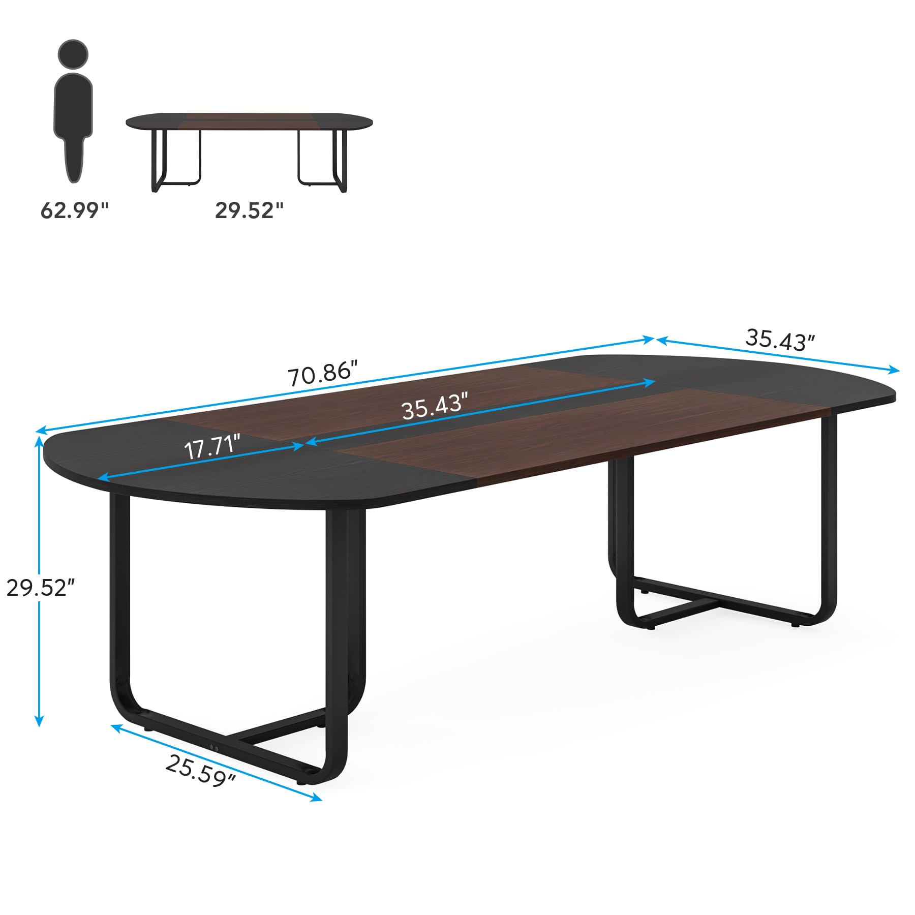 Oval 6 ft Conference Table, Two-Tone Walnut & Black