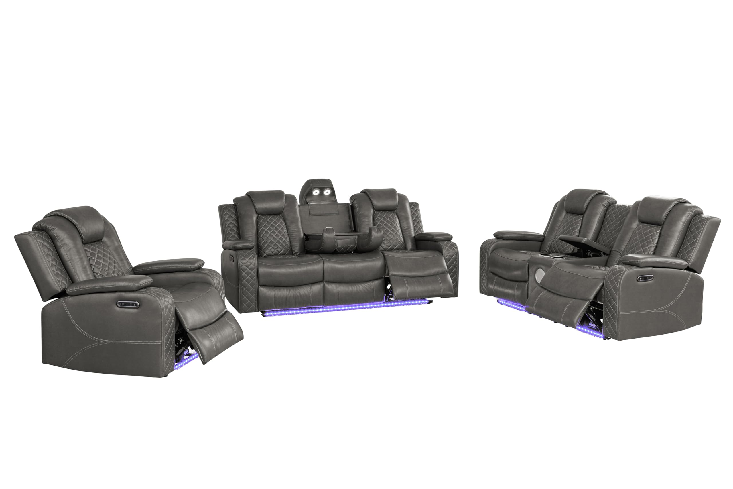 Power Recliner Sofa Set with LED & Bluetooth – 3-Piece