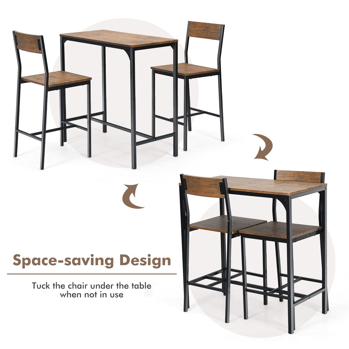 Rustic Brown 3-Piece Bar Table Set