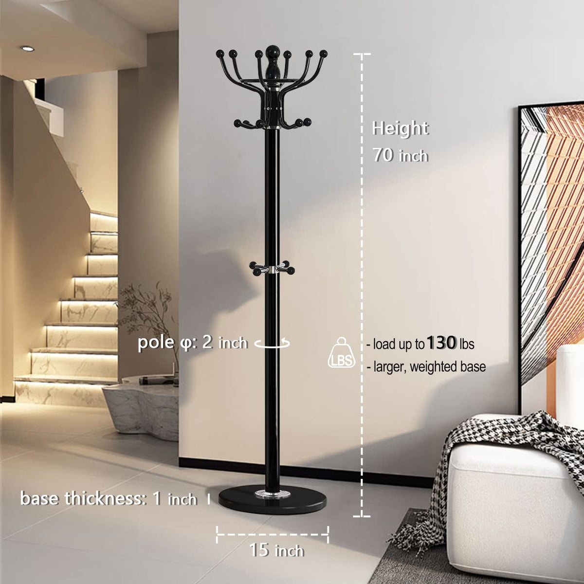 16-Hook Coat Rack with Marble Base