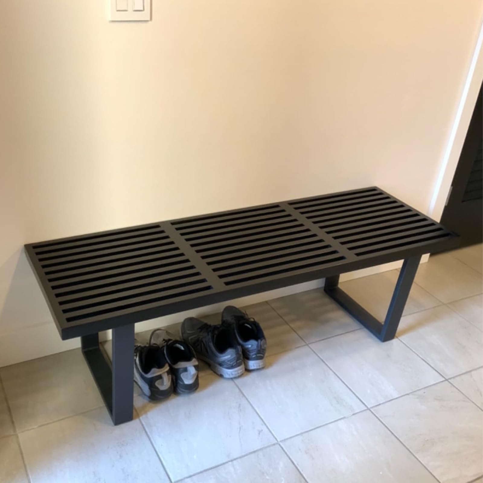 55" Industrial Wood Entryway Bench with Metal Frame
