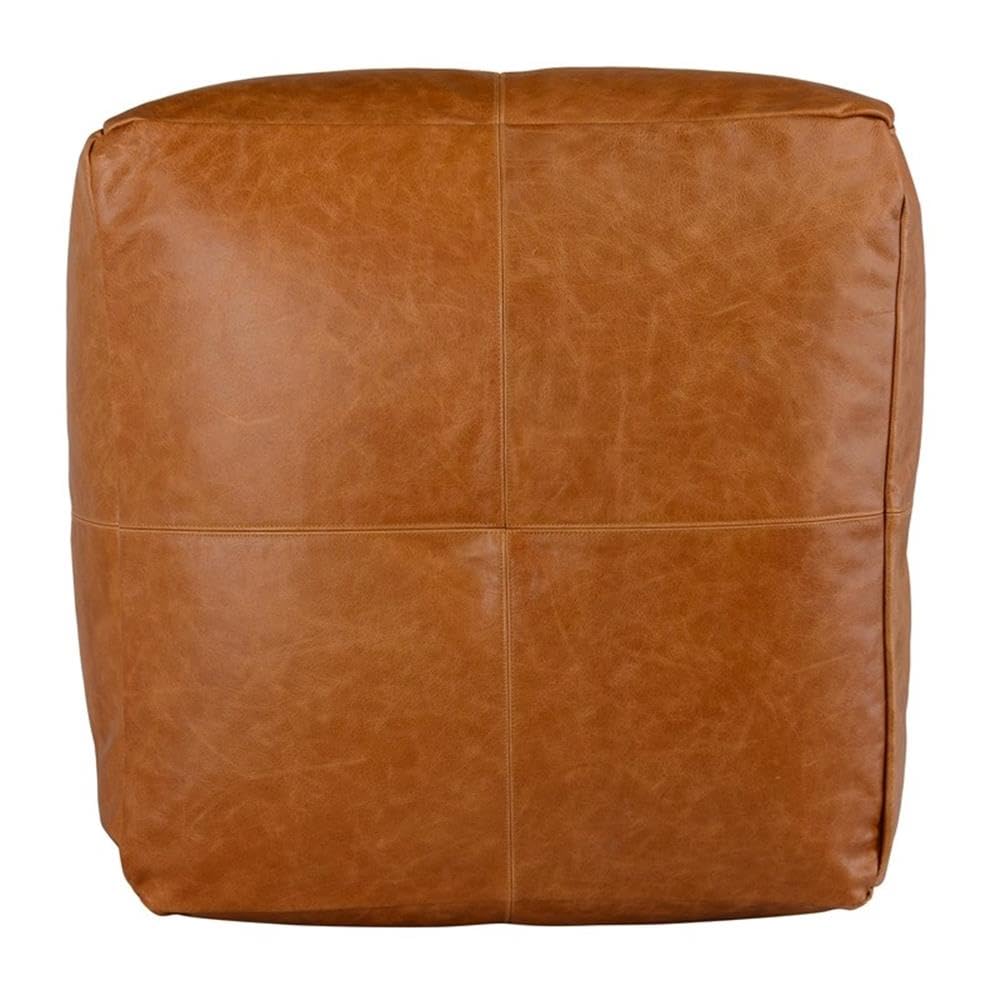 Square Genuine Leather Pouf Ottoman – Chestnut Brown