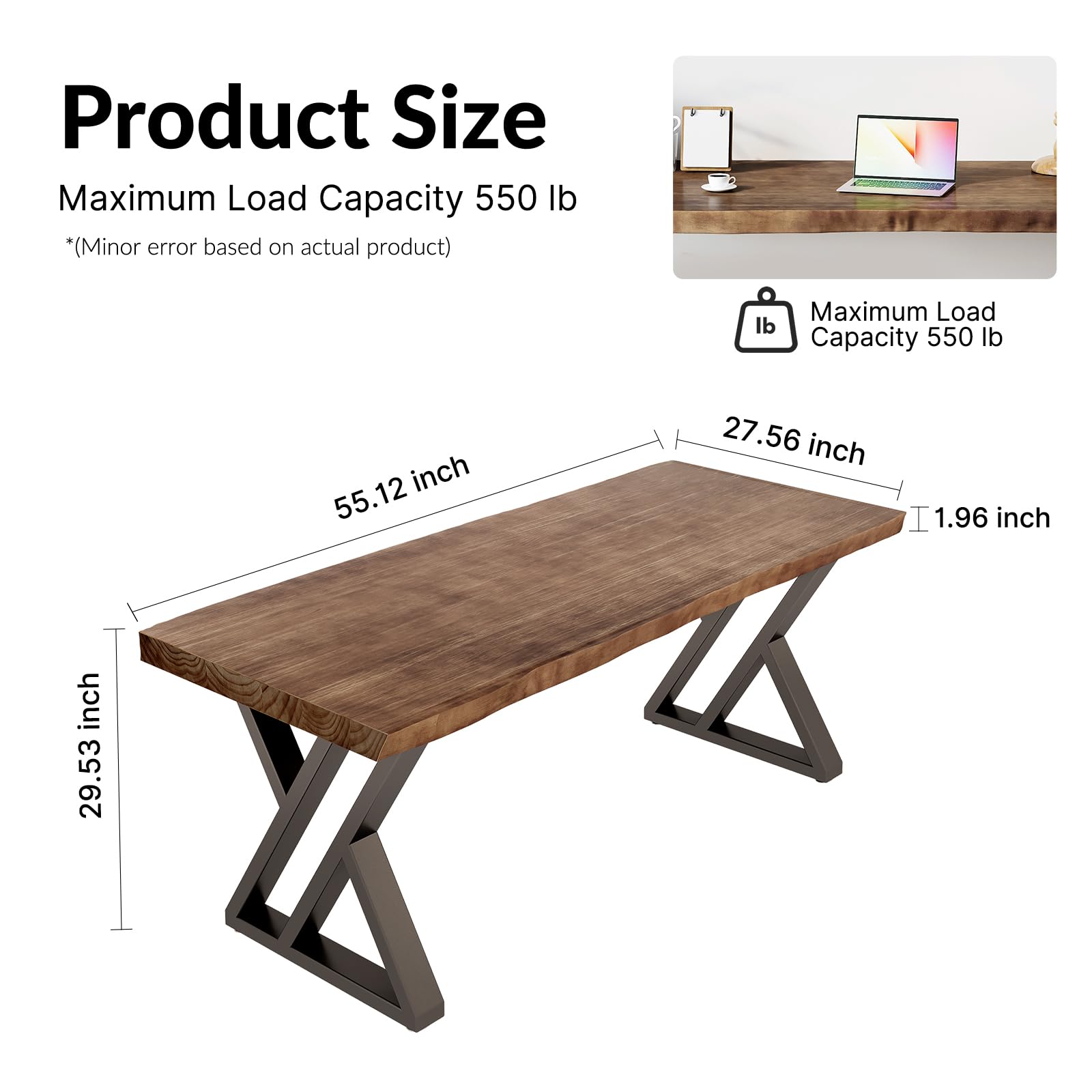 55" Solid Wood Desk with Drawers