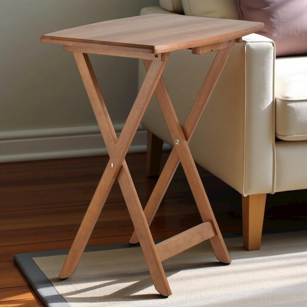 Teak Folding TV Tray Set with Stand