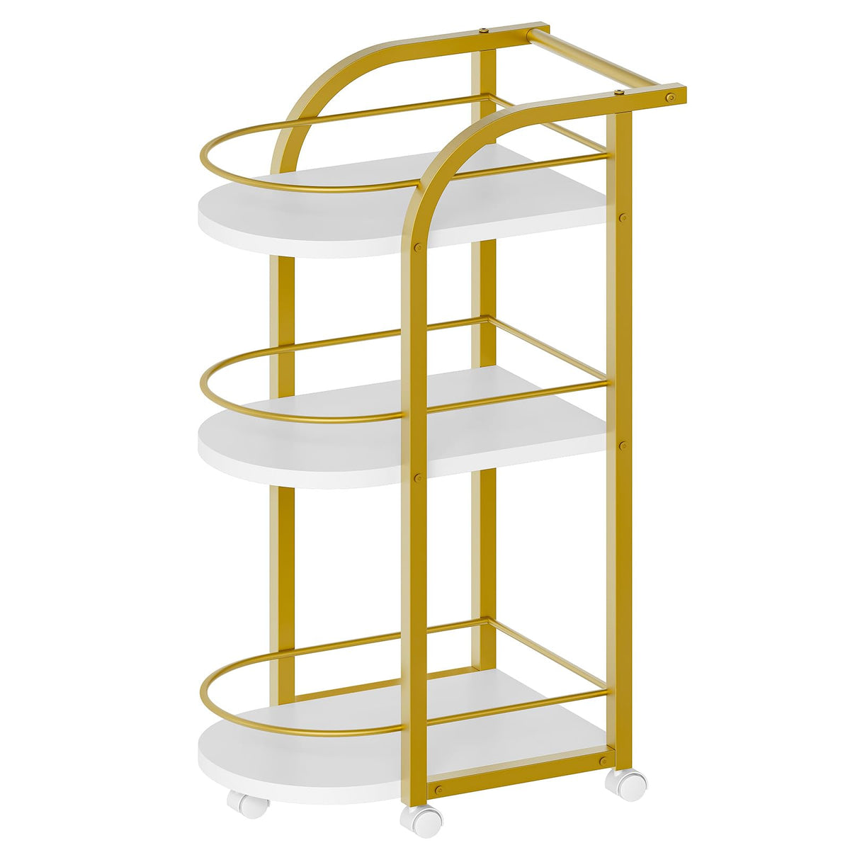 YATINEY 3-Tier Bar Cart, Home Bar Serving Cart with Fence and Wheels, for Dining Room, Living Room, Garden, Party, White and Gold BC06DW