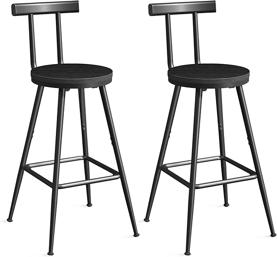 Bar Stools Set of 2 with Backrest & Footrest, 26" Counter Height