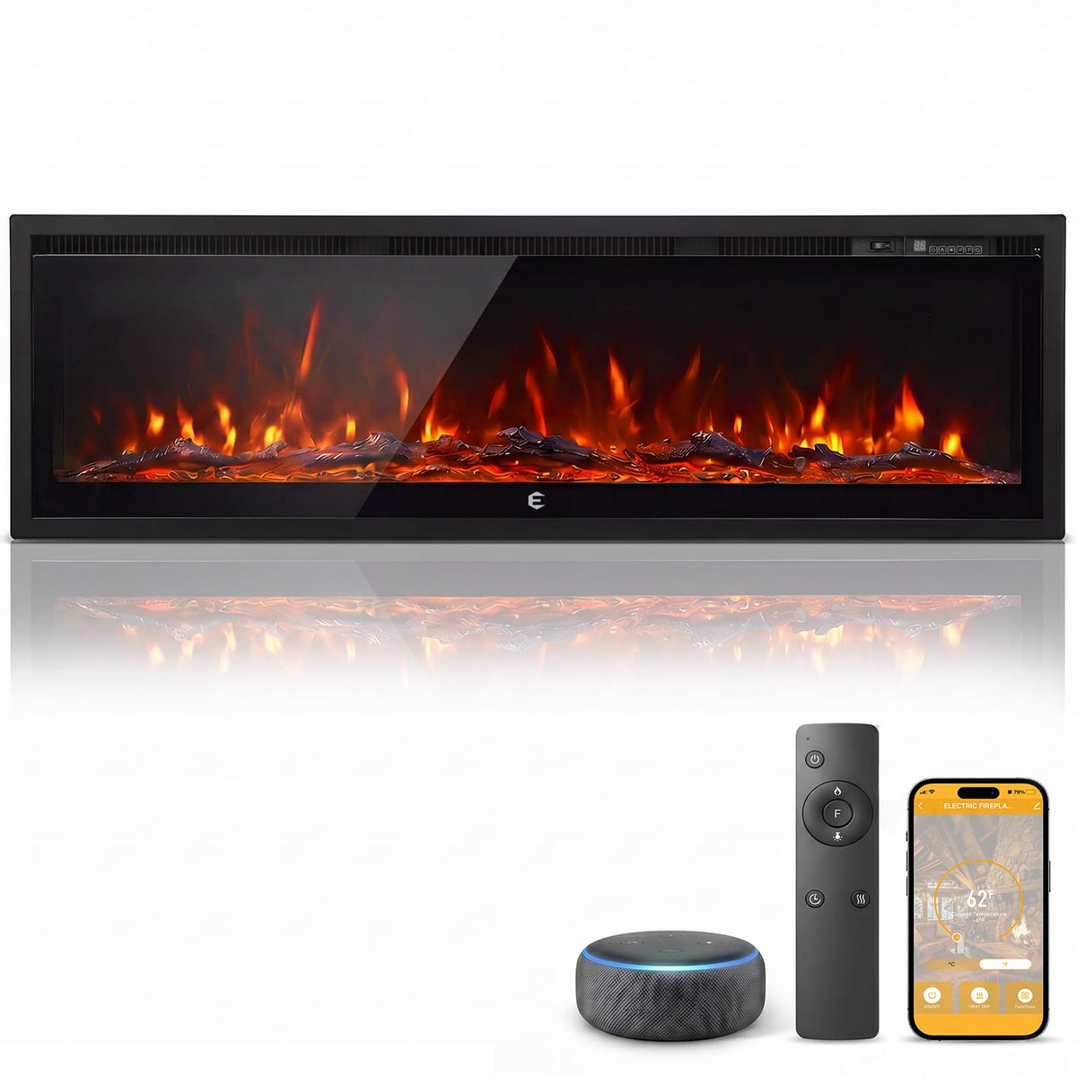 BINMIT 60 Inch Smart Electric Fireplace Insert Recessed and Wall Mounted