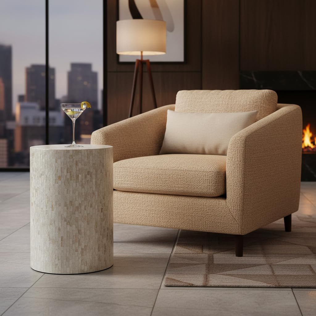 Mother of Pearl Drum Side Table