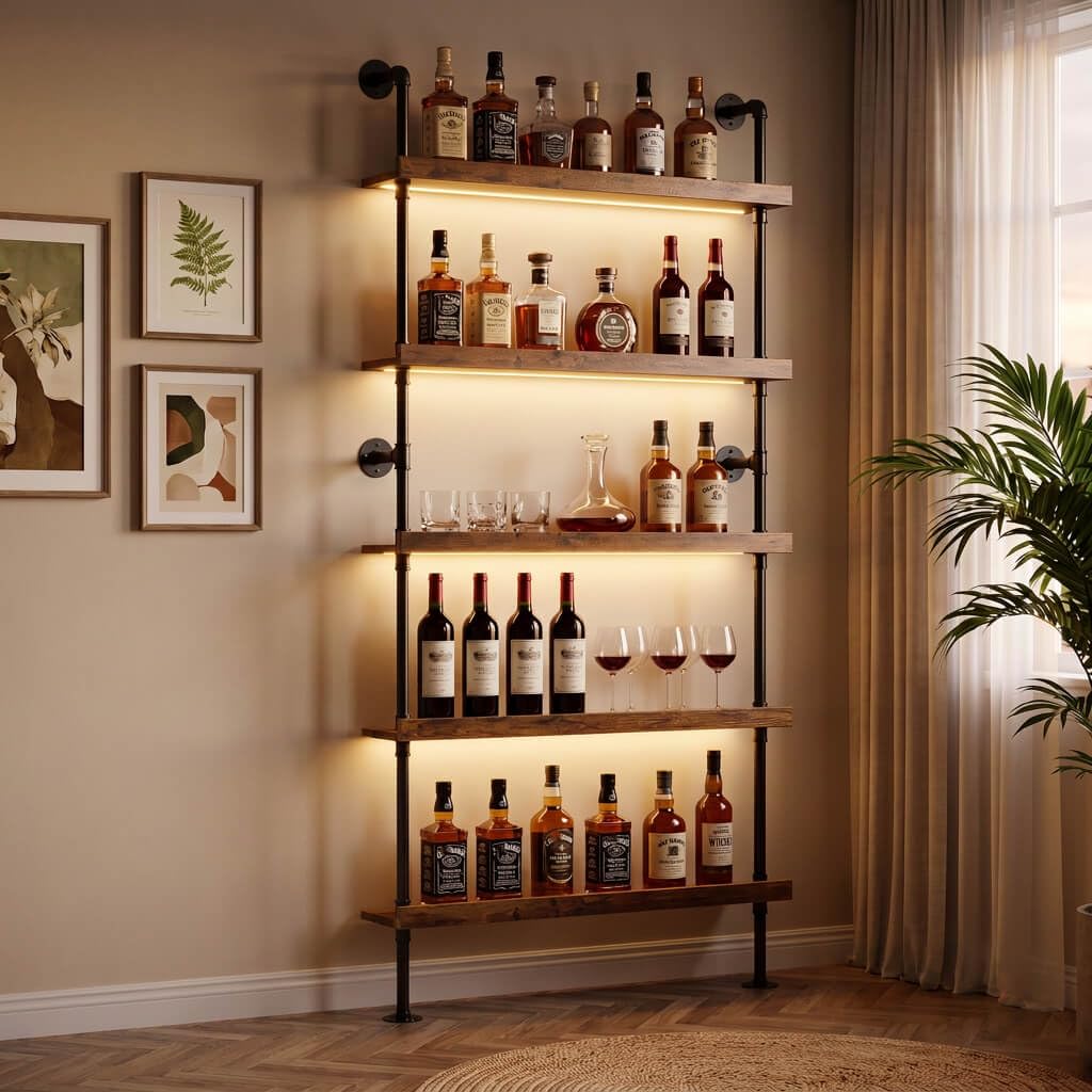 KIVEOSPACE 5-Tier Wall Mounted Wine Rack with LED Lights