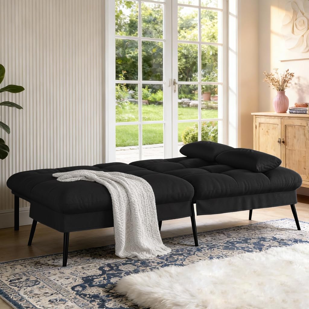 COMHOMA 72″ Futon Sofa Bed, Sleeper Sofa with Adjustable Backrest,Black