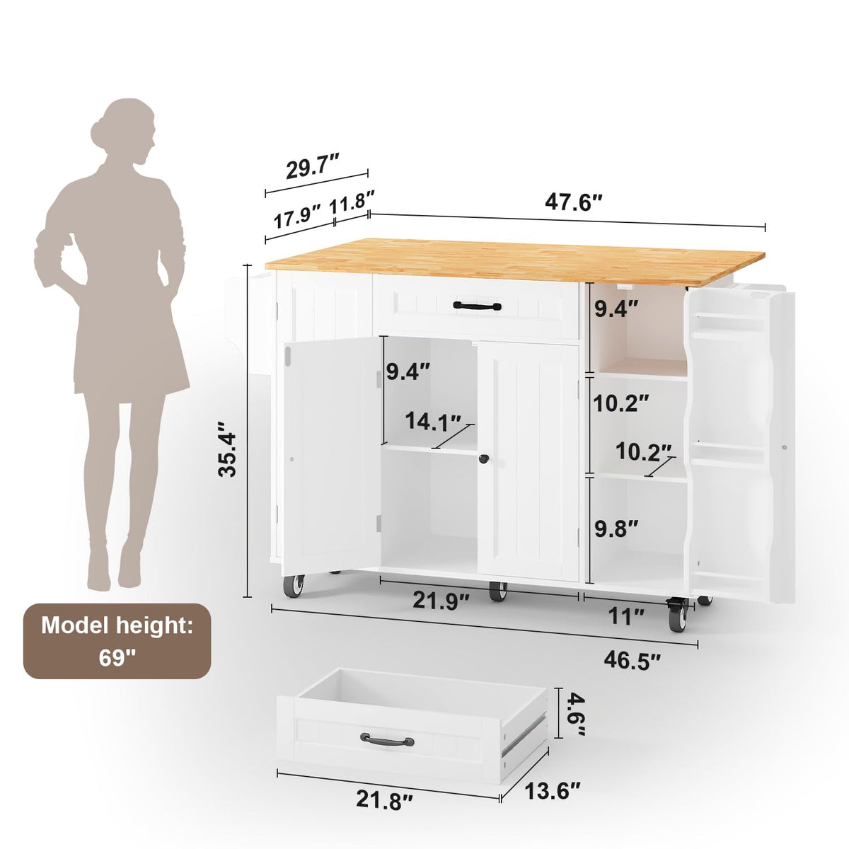 White Drop Leaf Kitchen Island