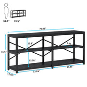 Tribesigns 70.9 Inch Extra Long Console Table, Modern Sofa Table Behind Couch Table with Storage Shelves, 3-Tier Industrial Hallway Entryway Table for Living Room, 3 Shelf Bookshelf(Black)