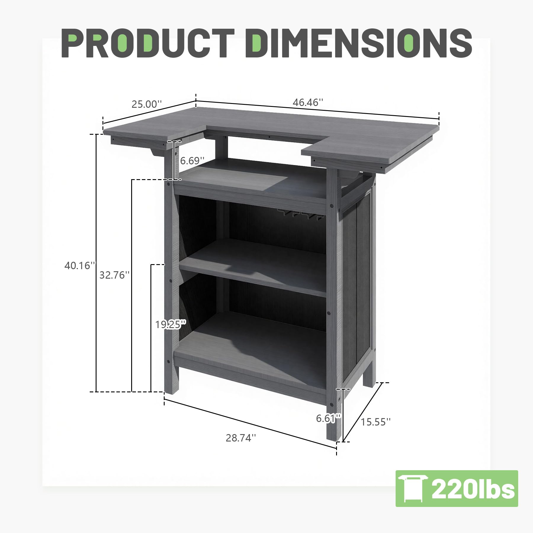 SHPAI Outdoor Bar, Patio Bar, Outdoor Kitchen Island, Outside Bar, Backyard Bar, HDPE & Aluminum Frame for Entertaining