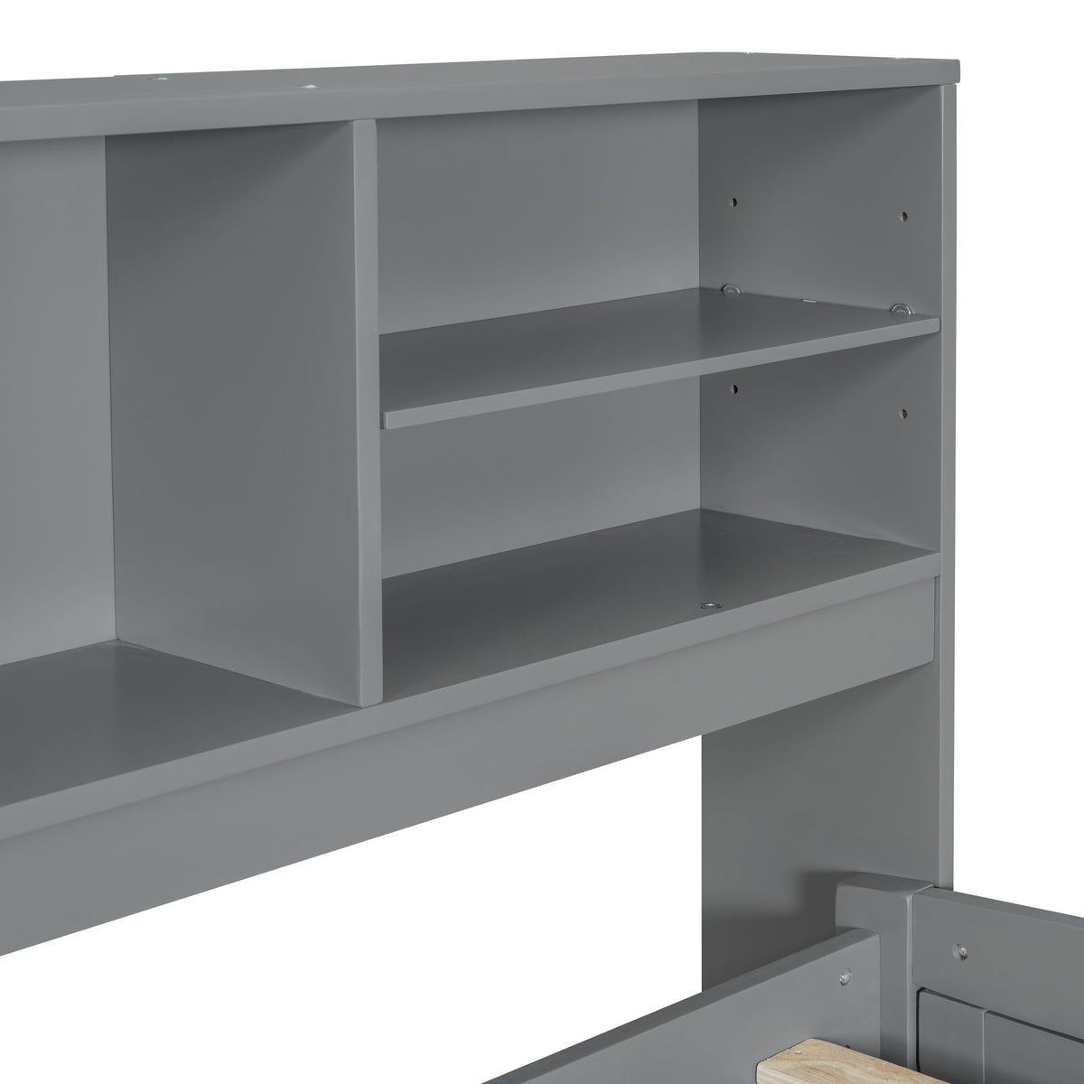 SOFTSEA Full Captains Bed with Drawers & Shelves, Wood Storage Daybed, Grey