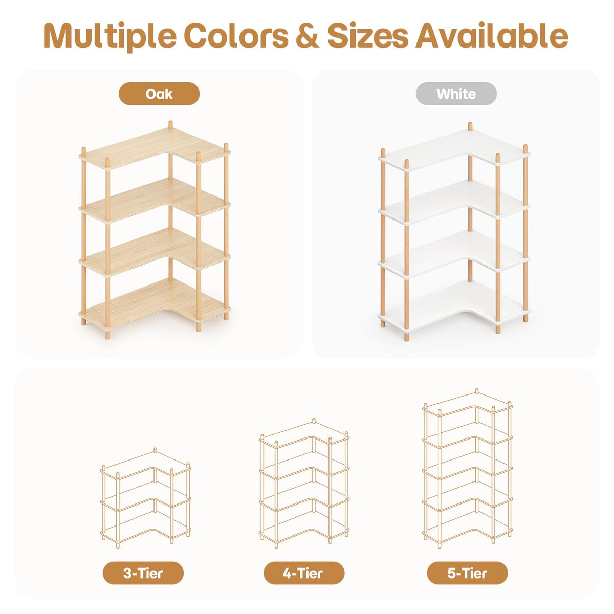 LUSHF L-Shaped Open Corner Bookshelf - 4-Tier Freestanding Bookcase, Oak