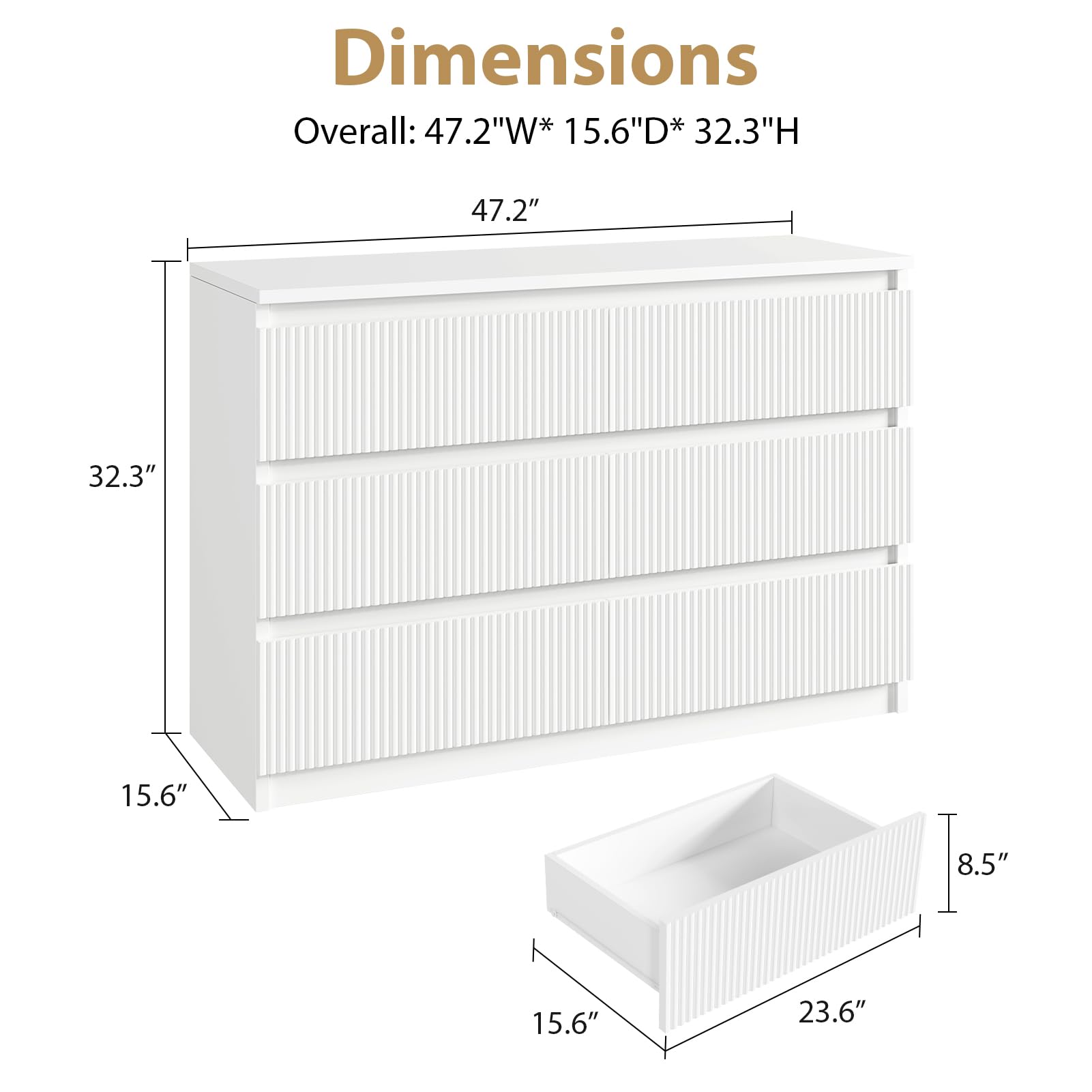6-Drawer Fluted Dresser with Hidden Handles