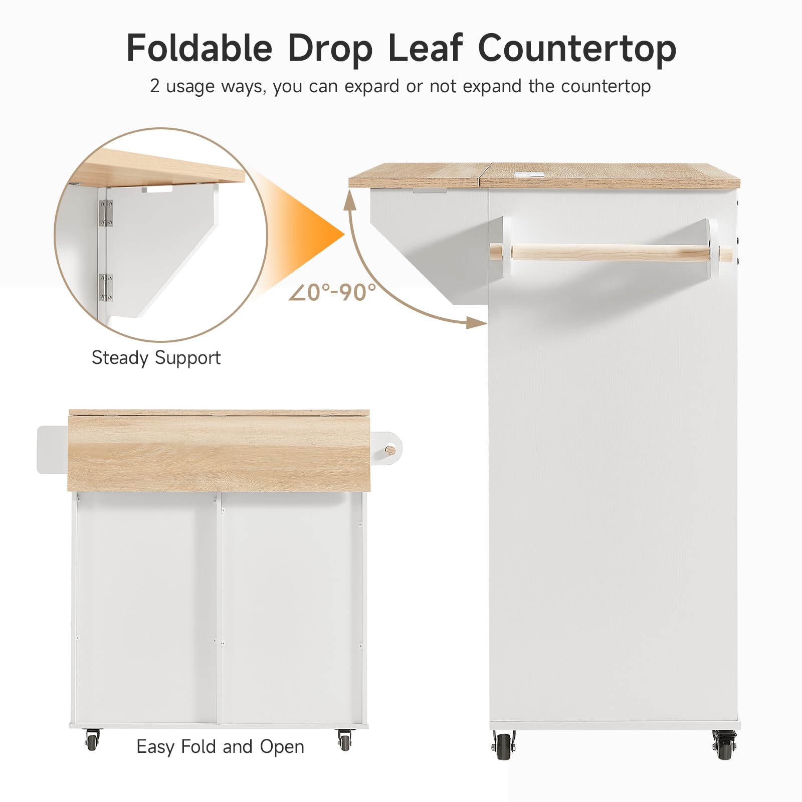 Kitchen Island with Drop Leaf & Power Outlet