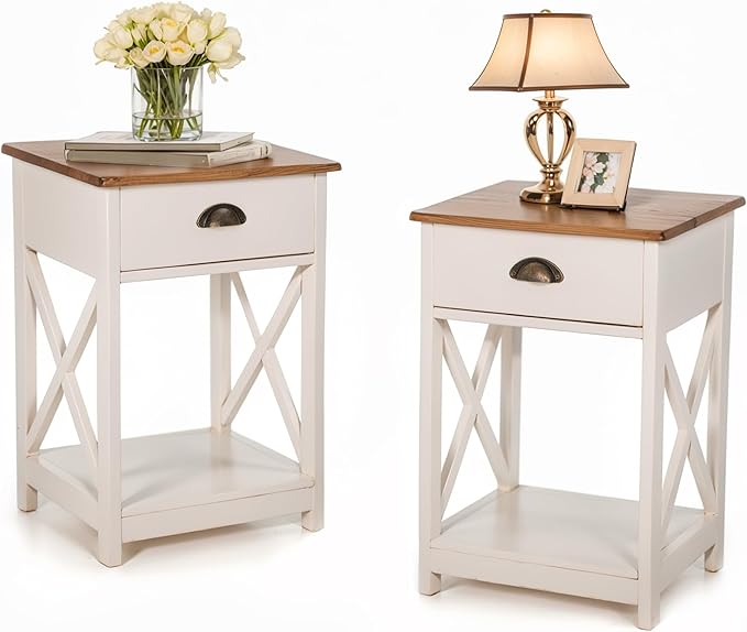 Farmhouse Coffee Table with Storage & Drawers, Ivory