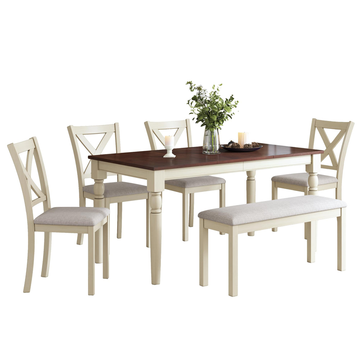 AMERLIFE 6 Piece Farmhouse Dining Table Set with 60" Solid Wood Table