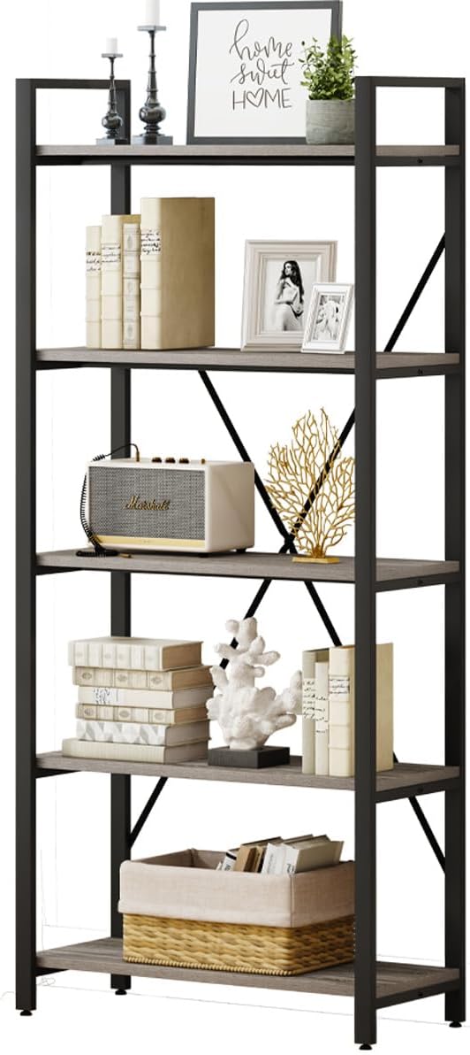 5-Tier Industrial Etagere Bookcase with Metal Frame