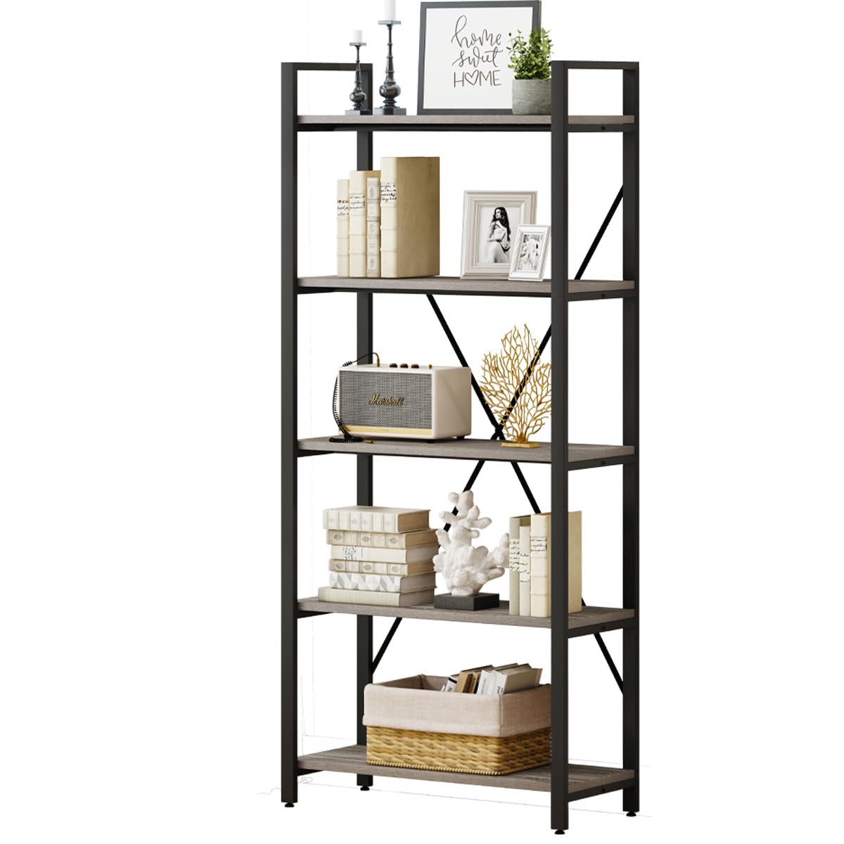 5-Tier Industrial Etagere Bookcase with Metal Frame