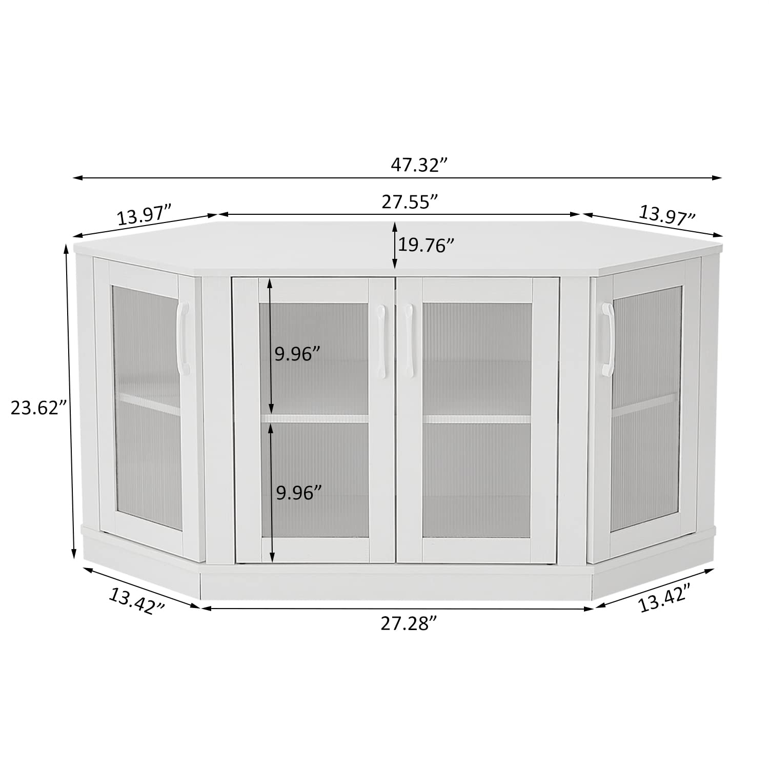 Panana Corner TV Stand - 47 Inch Media Console with 4 Doors and Shelves, Living Room Storage for TVs up to 51 Inch (White)
