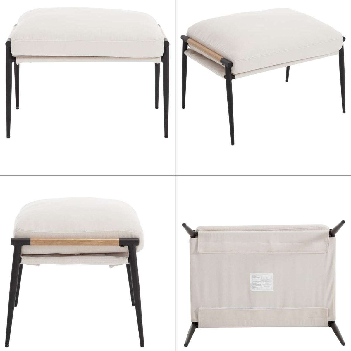 Ya-Home Mid-Century Ottoman, Soft Chenille Fabric Entryway Bench Ottoman Foot Rest with Metal Legs Single Seat for Living Room Reading Room, Beige