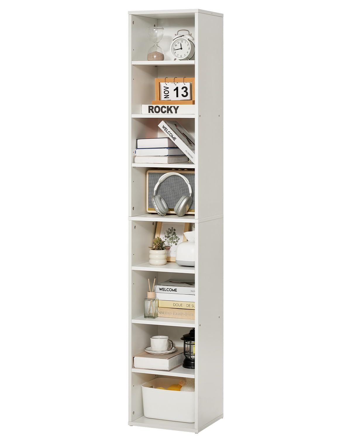VEVOR 8 Tiers Narrow Bookshelf, 71 inch Tall Wooden Open Bookcase White