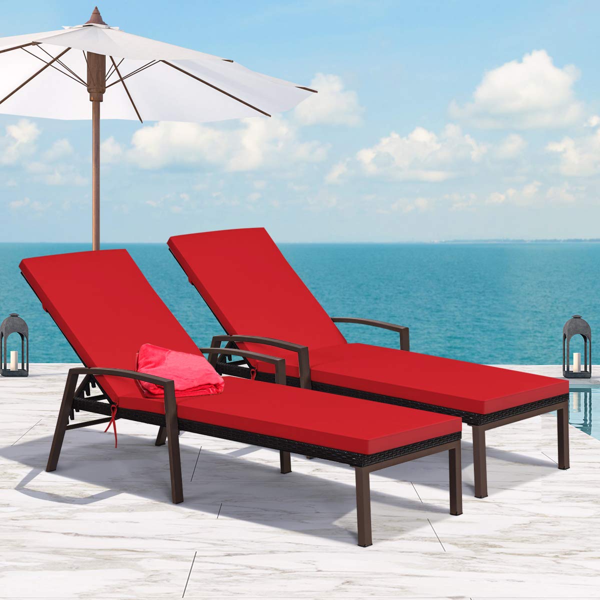 Outdoor Rattan Chaise Lounge Chair Set of 2