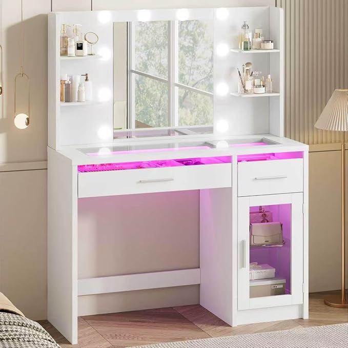 White 9-Drawer LED Makeup Vanity