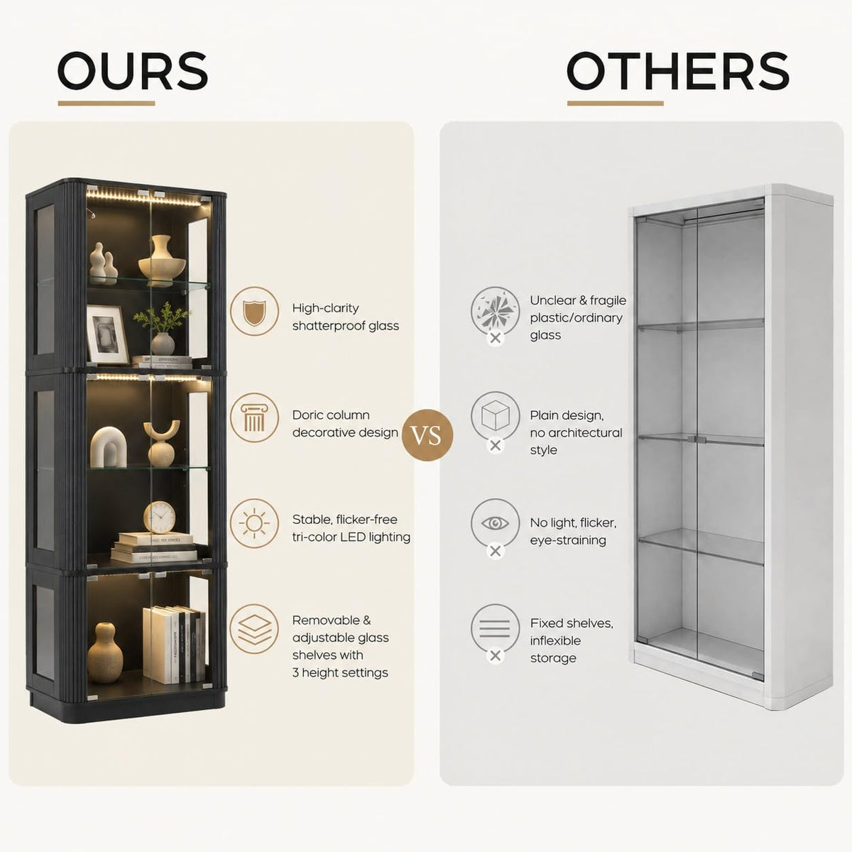 Arched Glass Display Cabinet with LED Lights
