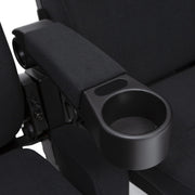 Seatcraft Zenith Movie Theater Seating, Fabric, No-Drill Free-Standing Base, Rocker Recliner, Flip-Up Armrests w/Cupholders, Gravity Lift Seat Surface, Row of 4, Black