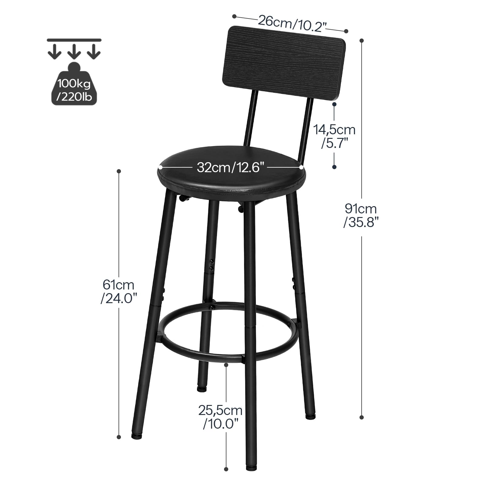 Bar Stools Set of 2 with Back & Footrest