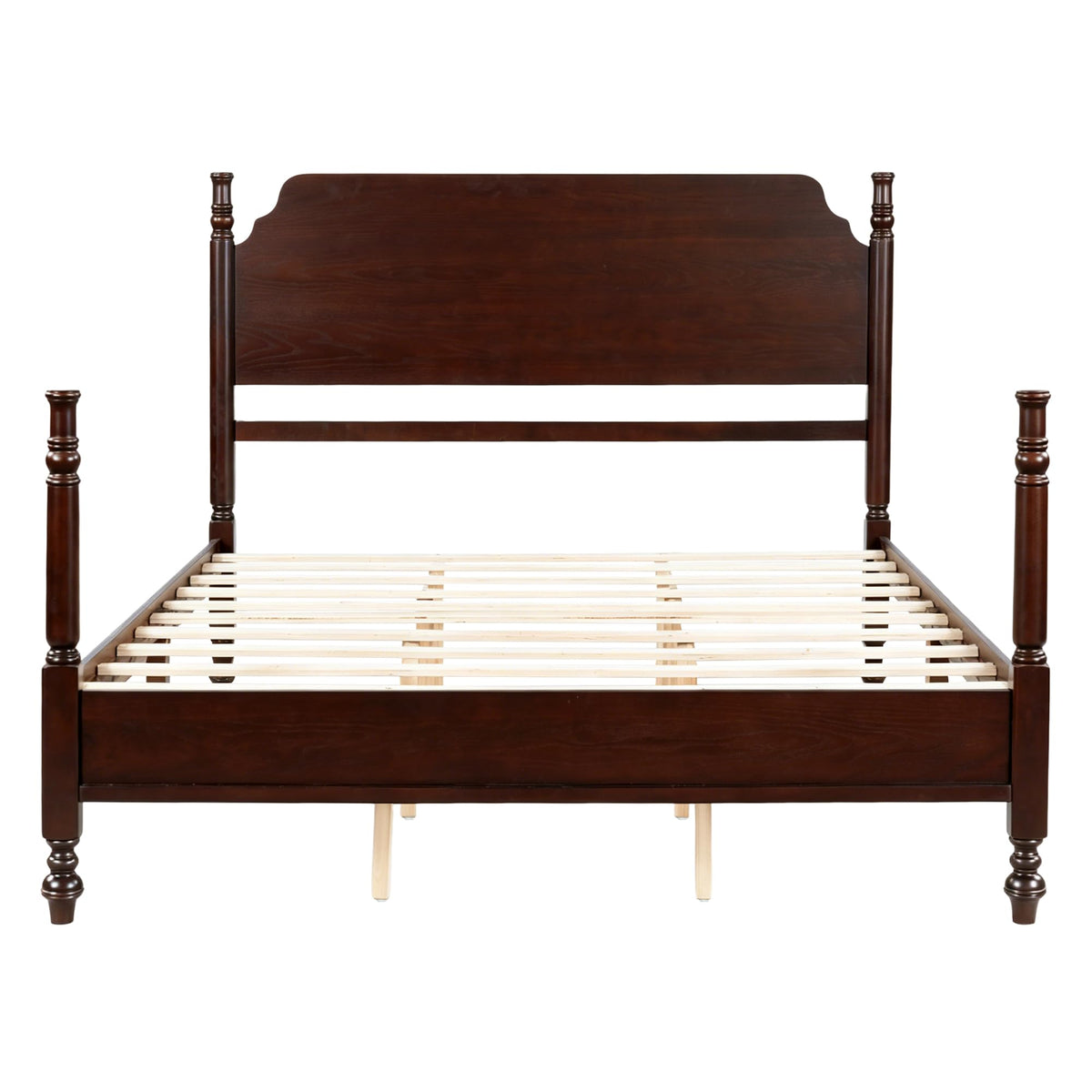 Merax Vintage Wood Spindle Bed Frame with Headboard, Queen Size,Dark Walnut