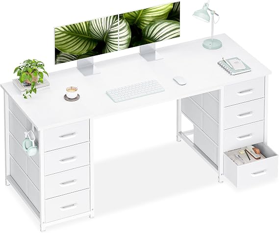 White Computer Desk with 8 Drawers