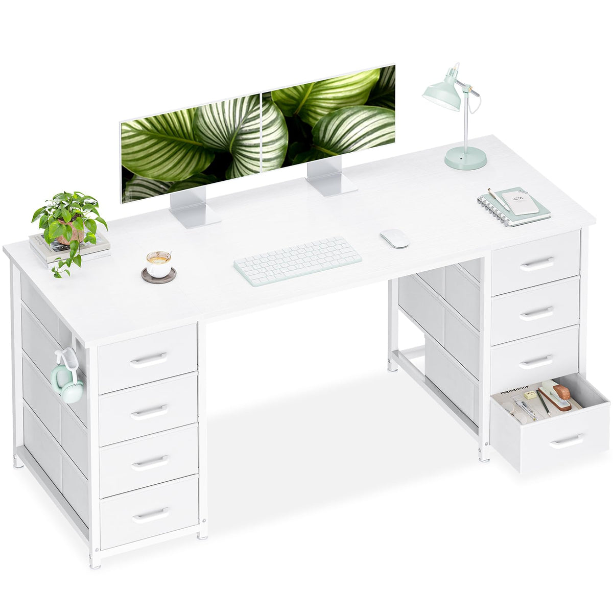 White Computer Desk with 8 Drawers