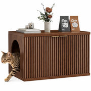 Homhedy Cat Litter Box Enclosure,Modern Fluted Accent,Reddish Brown