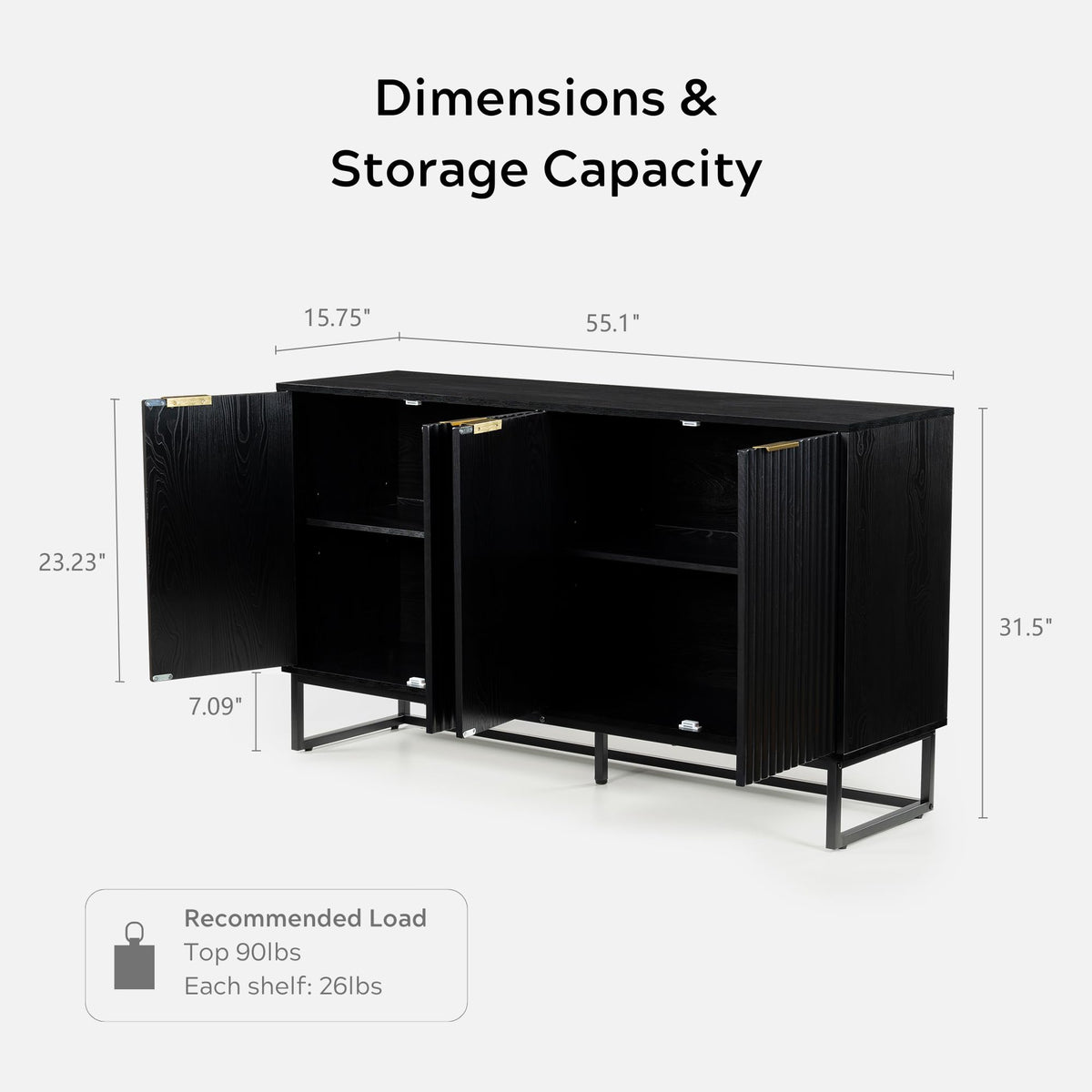 Black Fluted Sideboard Cabinet