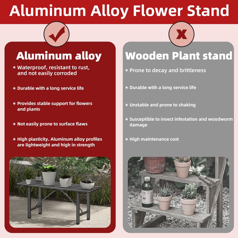 DHYGOTFUR Outdoor Plant Stand Aluminum, Indoor Heavy Duty Metal Bench
