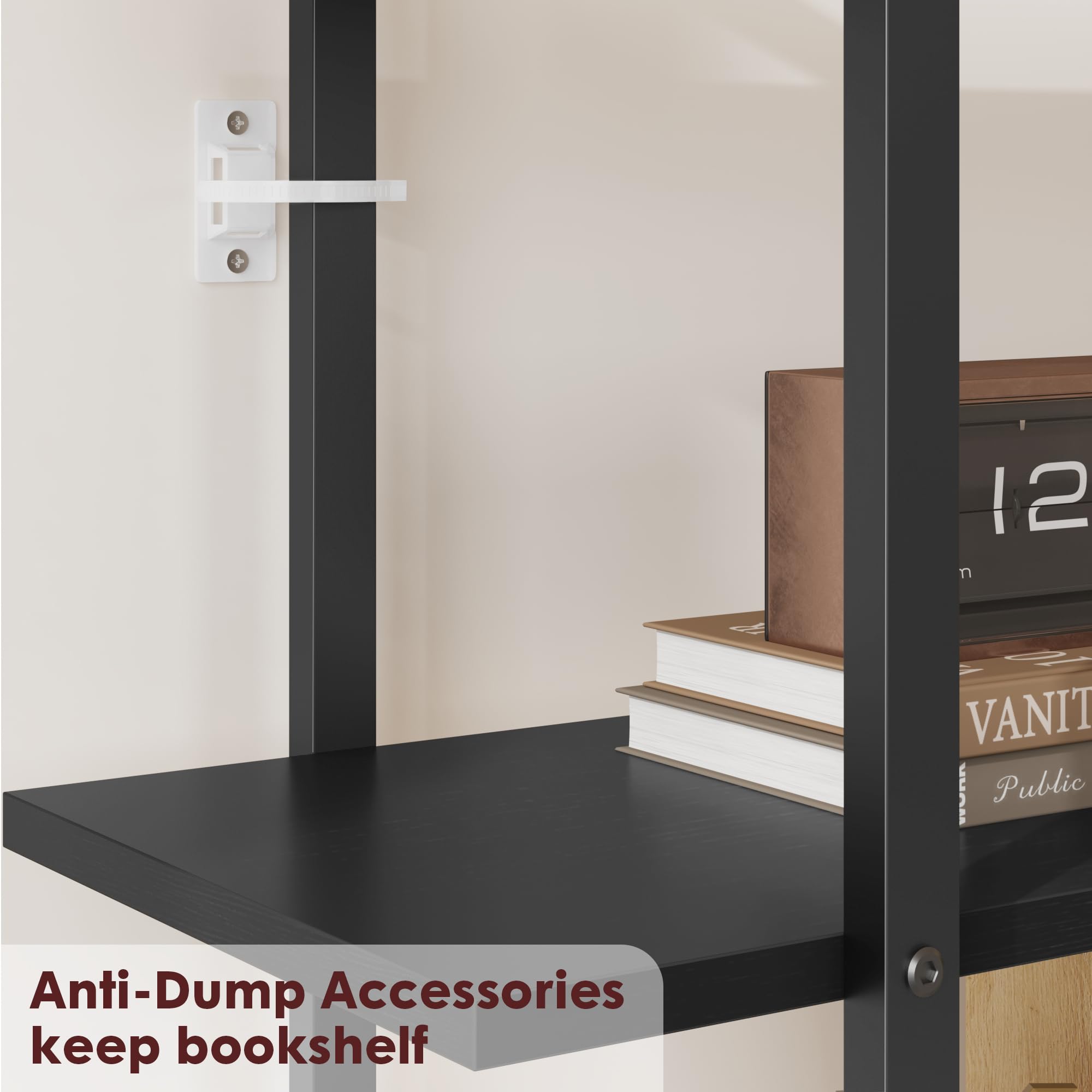 5-Tier Industrial Bookshelf with Metal Frame, 71" Tall