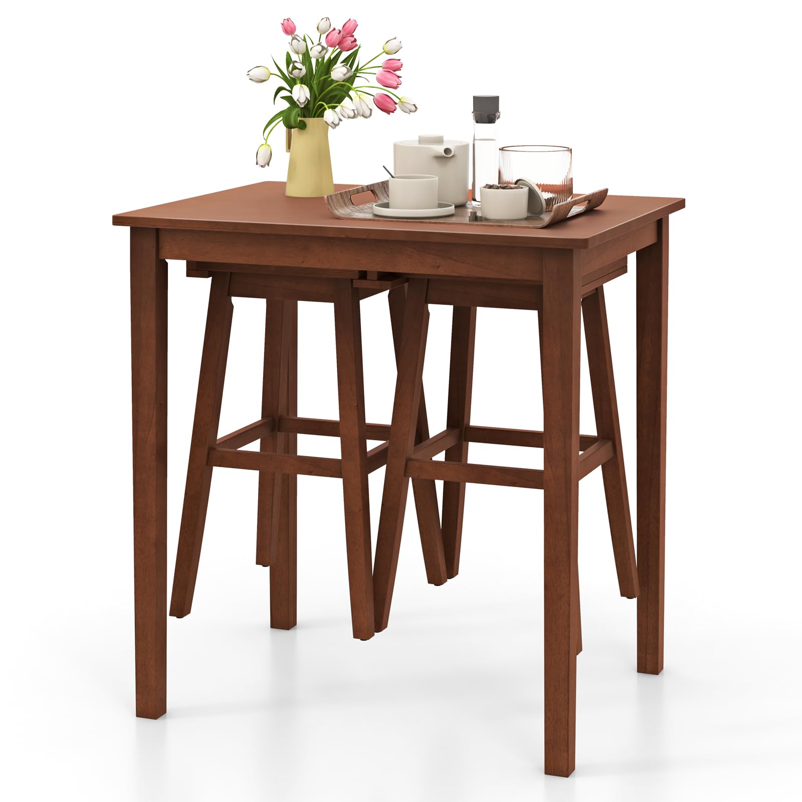 3-Piece Counter Height Bar Table Set with Saddle Stools