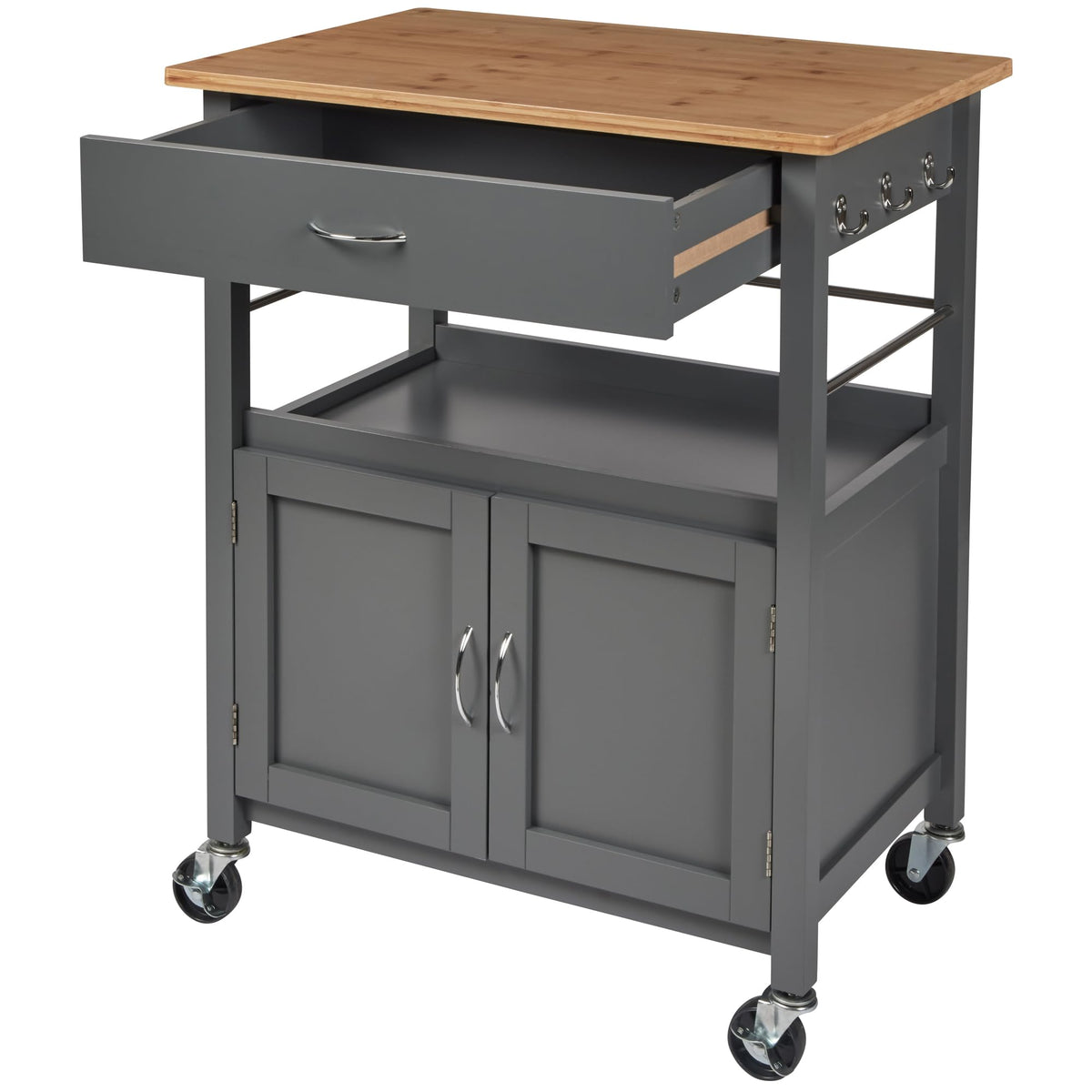 eHemco Kitchen Island Cart on Wheels, Gray Base, Natural Bamboo Top