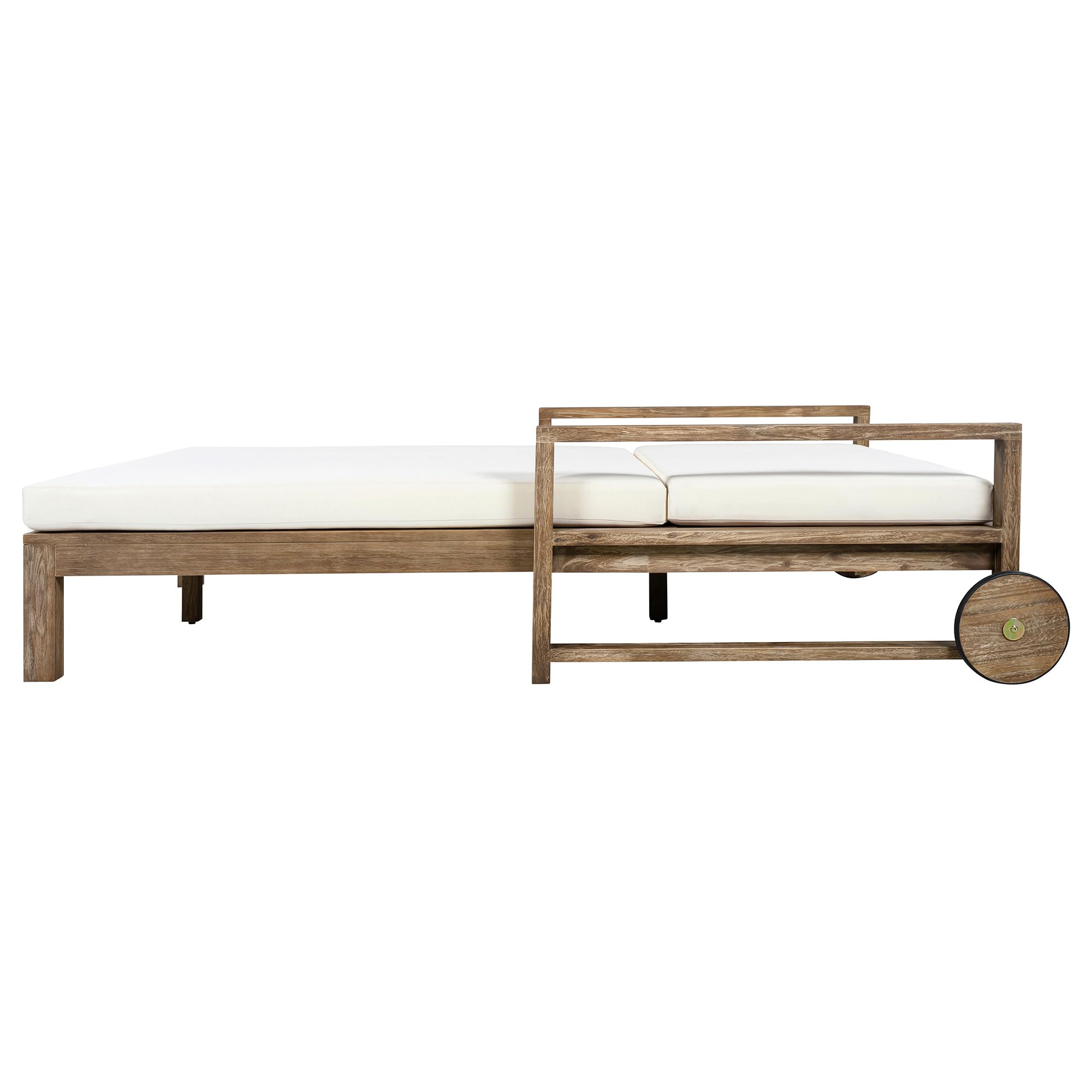 Merax Acacia Wood Outdoor Daybed Sofa, Farmhouse Patio Sun Lounger with Adjustable Backrest, High-Density Cushions & Removable Wheels, Weather Resistant for Garden, Poolside, Backyard, Beige