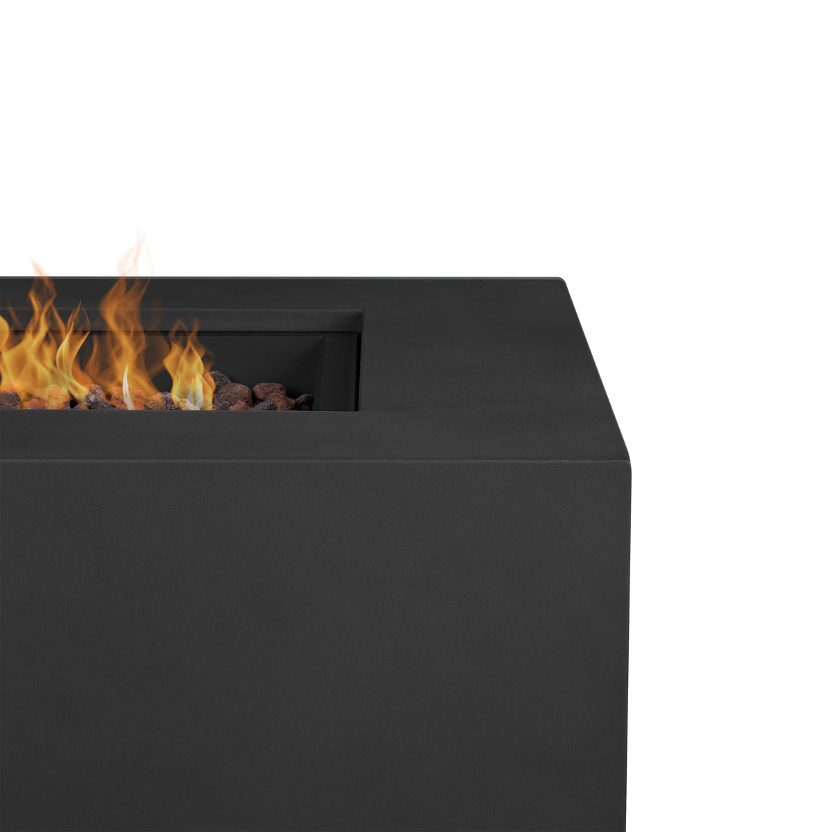 Real Flame Aegean 50in Rectangle Propane or Natural Gas Fire Pit Table, 50,000 BTU, Powder-Coated Steel, Push-Button Ignition, Lava Rock, Storage Cover, Stainless Steel Burner with Lid - Black