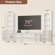 AwayHome 3-Piece Entertainment Center with Bookshelves for TVs up to 70", 94" W Large Wall Unit TV Stand with Power Outlets & Storage Cabinets, Modern White Media Console for Living Room, Bedroom